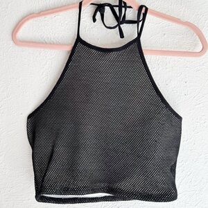 Wet Seal Y2K Black Mesh Cropped Halter Top Large
